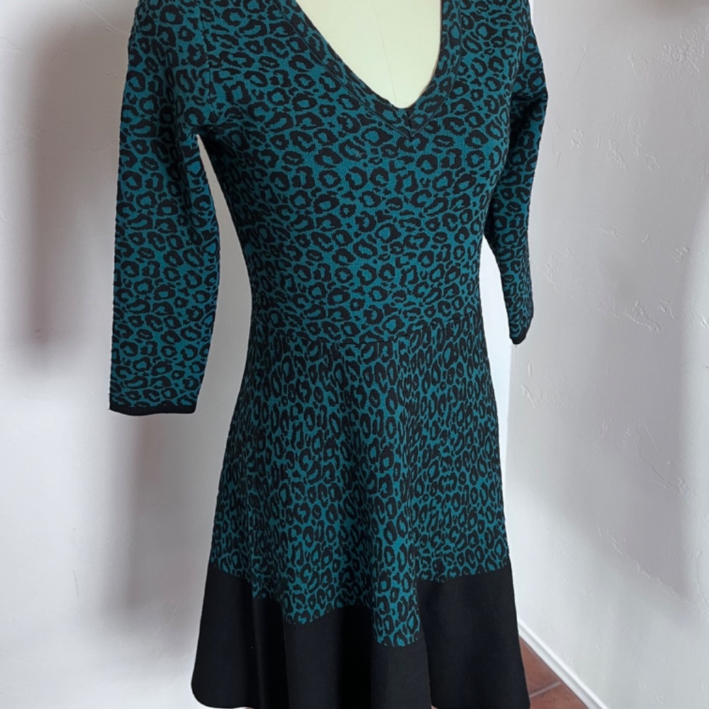 Taylor Dresses sweater knit fit n' flare dress teal and black - Picture 2 of 11